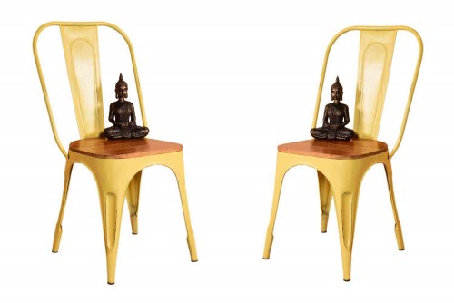 Pair of Molding wood top   metal yellow finish garden chair