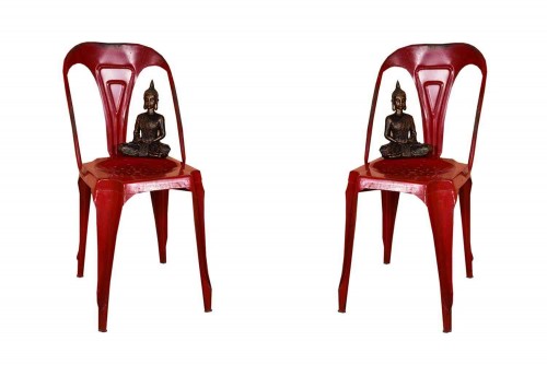 Pair of Molding  metal red finish garden chair