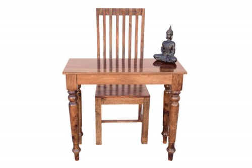 Platinum  round leg teak finish study table with zernal wooden chair