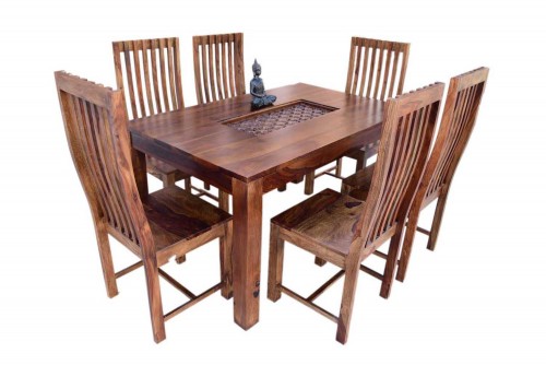 6- Seater Amusable recto carving dining table with Zernal wooden chair 