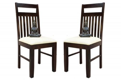  Set of Jailro walnut strip white upholstery chair
