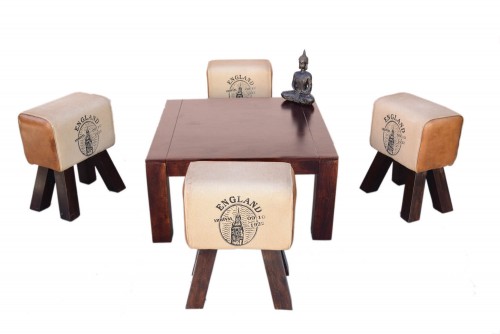 Set of Wiry coffee table with godfredo cotton stools