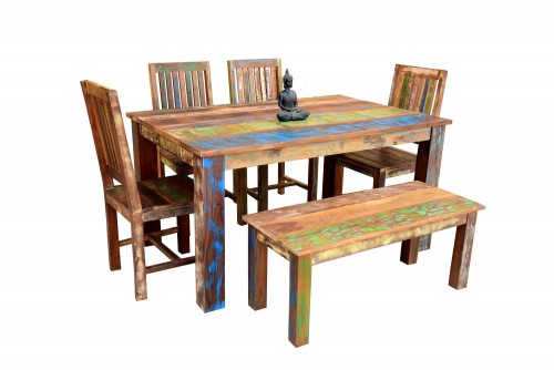 Nolan reclaimed 4 seater wooden dining table with nolan medium bench