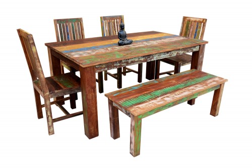 Nolan reclaimed 6 seater wooden dining table set with Nolan reclaimed wooden large bench 