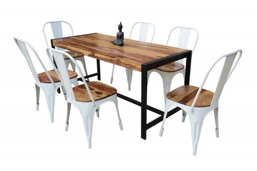 6seater picco dining with molding white iron chair set