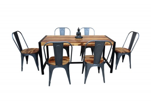 6 seater picco dining with molding gray iron chair