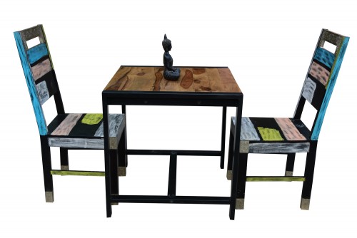 2 seater picco small dining table with molding black iron chair Set