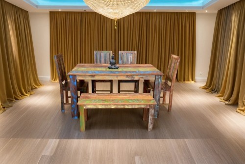 Nolan reclaimed 4 seater wooden dining table with nolan medium bench