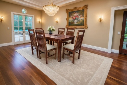 6 Seater Amusable recto carving dining table with jailro strip brown upholstery chair 