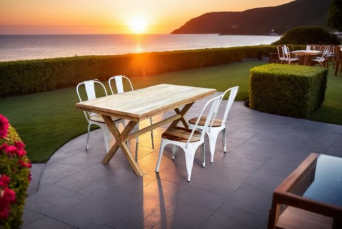 Clapton 6 seater Mango solid wood Dining table set Iron cello chair 
