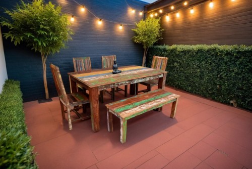Nolan reclaimed 6 seater wooden dining table set with Nolan reclaimed wooden large bench 