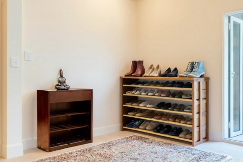 Houary one drawer walnut finish  shoe rack
