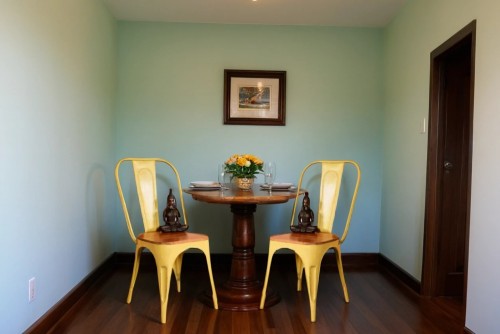 Pair of Molding wood top   metal yellow finish garden chair
