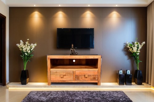 Recto two drawer wooden handle tv unit