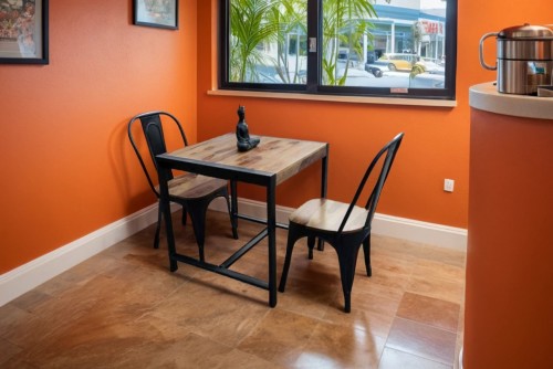 2 seater picco small dining table with molding white iron chair Set