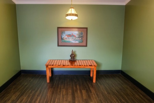 Spline strip teak finish large Bench