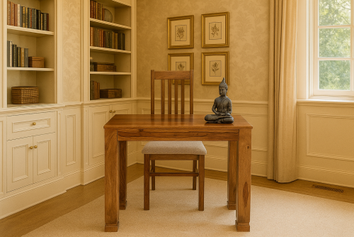 Classic bottom curved leg teak finish study table