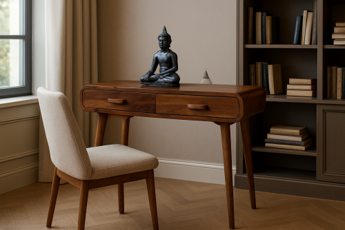 Dolphin console with two drawers in teak finish