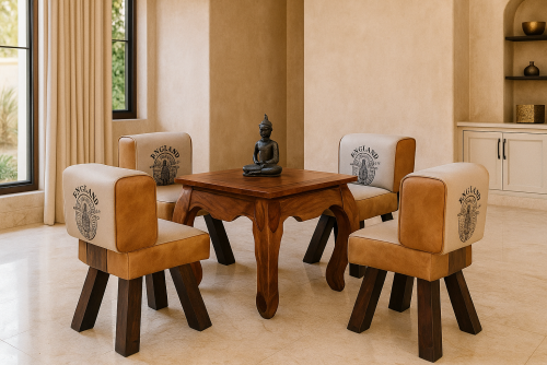 Set of OPM Coffee table with godfredo cotton stools