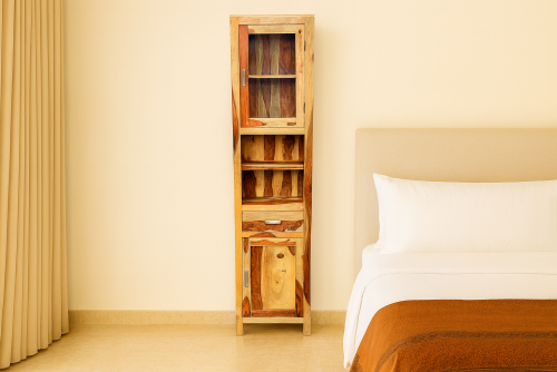 Accessible compact two door natural finish almirah