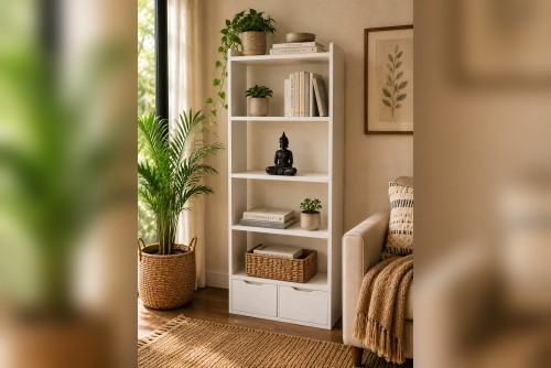 Open heart Two drawer dico white finish book shelf