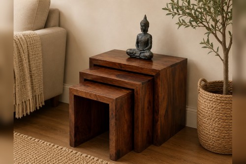 Neyro teak finish set of three stool