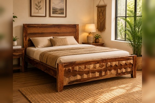 ERANGEL DIAMOND SHEESHAM PLAIN BACK KING SIZE BED
