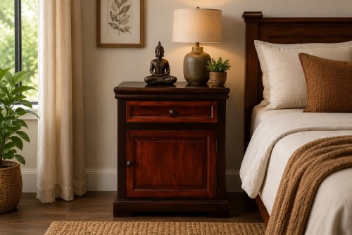 almod one door walnut teak finish side table