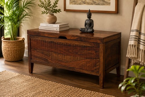 grepo teak finish storage box with round leg
