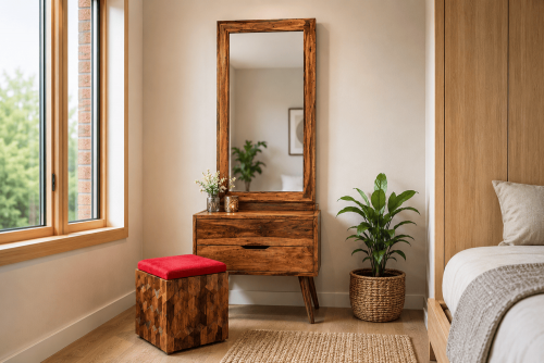salivro round leg dressing table with Erangle Diamond stool 