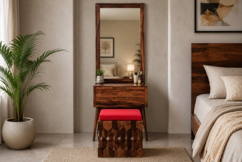 salivro round leg dressing table with Erangle Diamond stool 