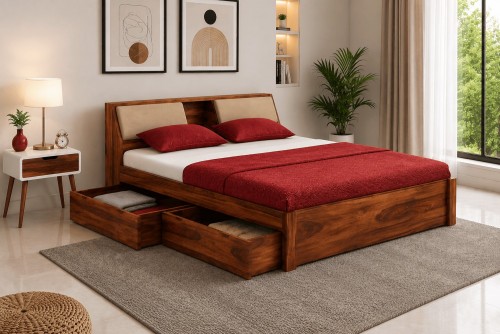 Solid Wood Queen Drawer Bed