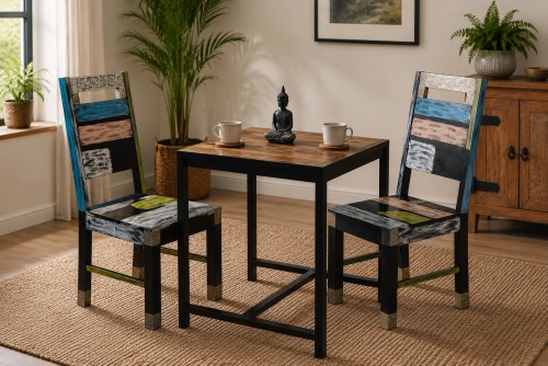 2 seater picco small dining table with Reclaim wood chair Set