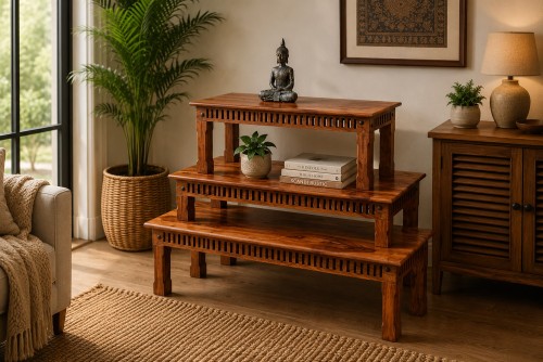 Mesh Teak finish Bench