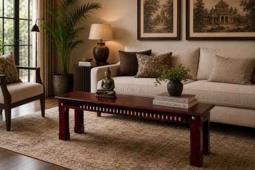 Mesh walnut finish large Bench
