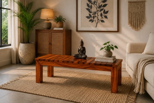 Spline strip teak finish medium Bench