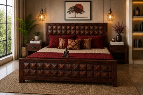 Pyaromid teak finish storage bed