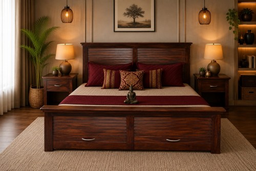 Shutter box with two drawer & walnut finish