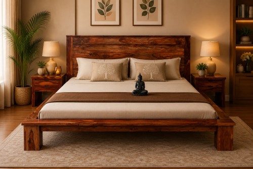 Simplex teak finish low height bed