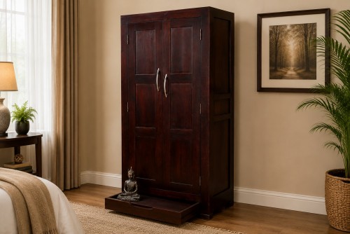 Bheem double door one drawer walnut finish almirah