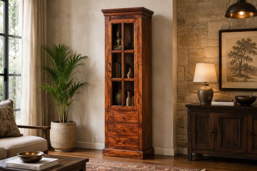 Reliable one door three drawer teak finish almirah