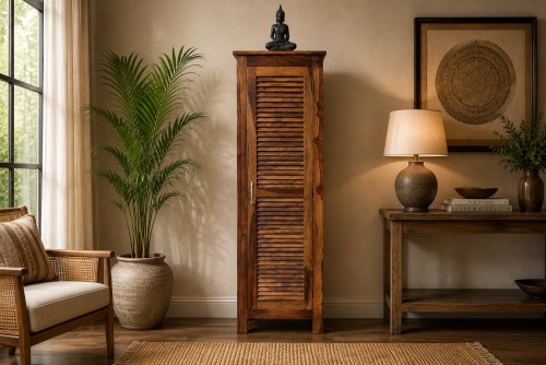 Shutter one Door Wardrobe with teak finish
