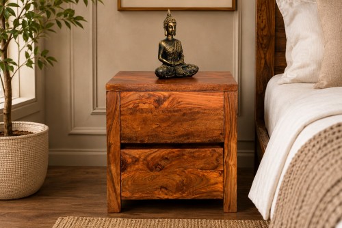 Crooked two drawer Teak finish Bedside