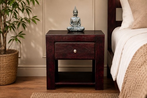 Cyclopean one drawer  walnut finish bottom shelf bedside 