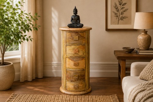 Beamy five drawer natural  finish chest of drawer