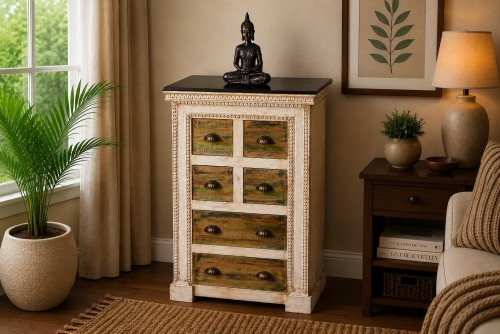 Hoary design rustic  finish long chest of drawer 