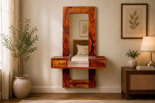 Wall hanging two drawers mirror dressing table