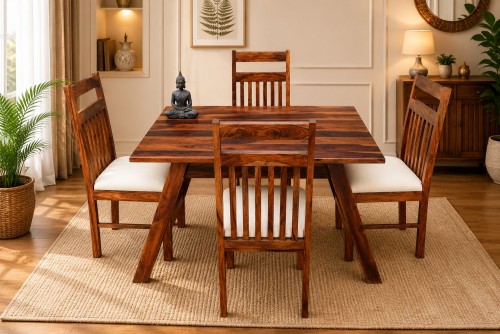 4 -Seater jombri dining table with jailro strip white upholstery chair