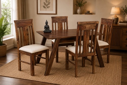 4 Seater jombri dining table with Elpho white upholstery chair