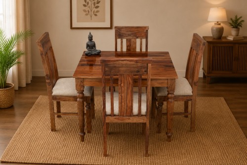 4 Seater Platinum square round leg dining with Elpho brown  upholstery chair 